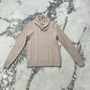 John Partridge Cable‎ Knit Sweater Women's M Wool Blend Cowl Neck Beige Classic